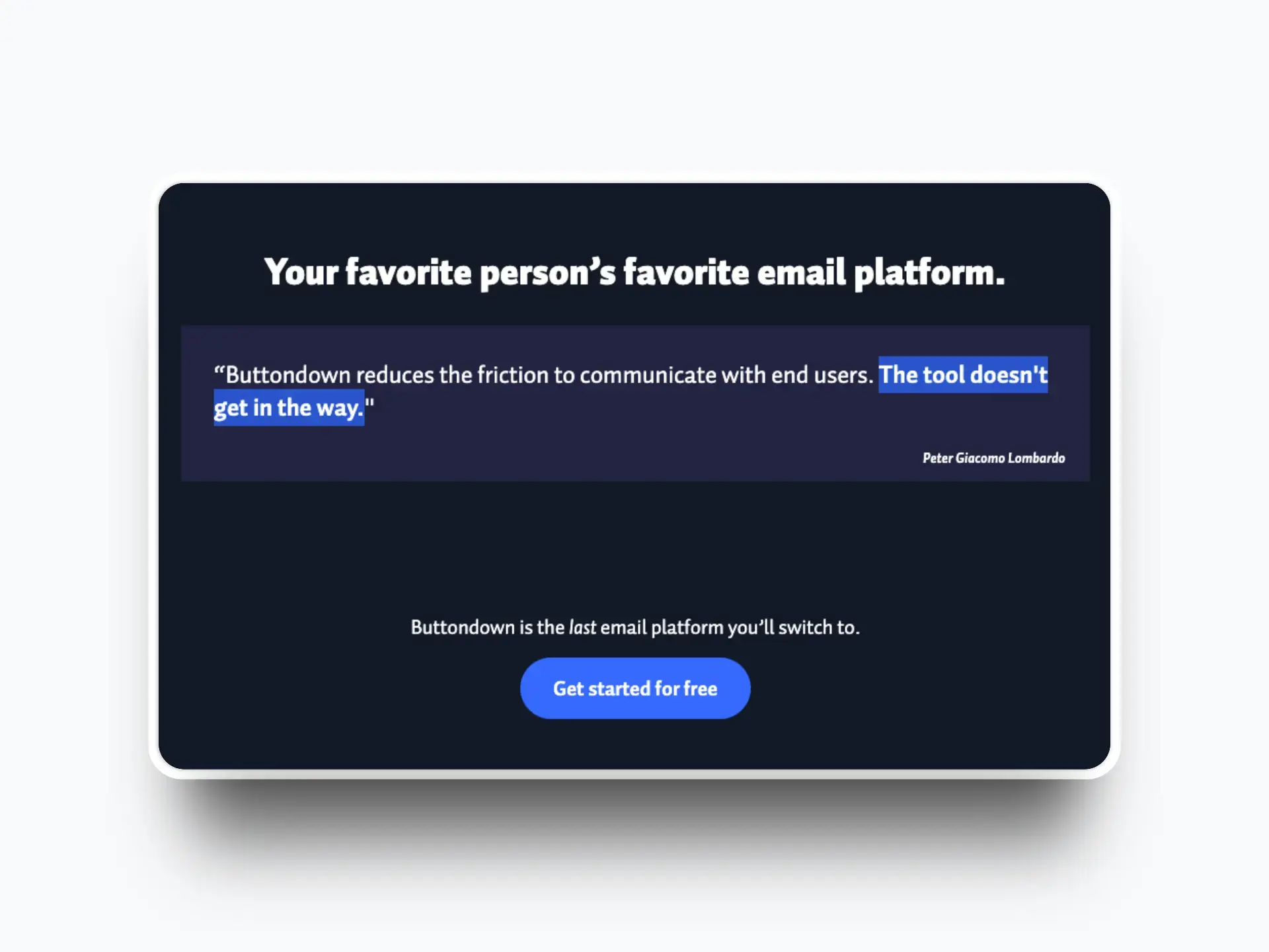 A visual representation of a 'Get started for free' button, encouraging users to start a free trial.