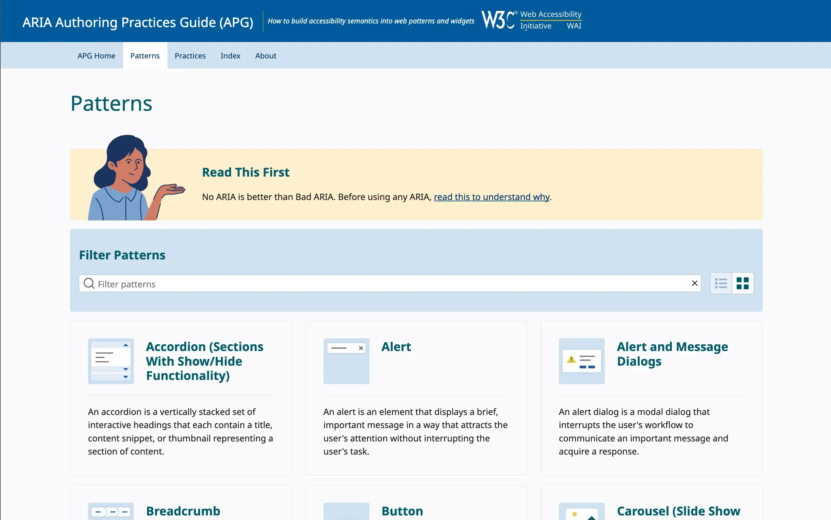 Main page of ARIA custom pattern components.