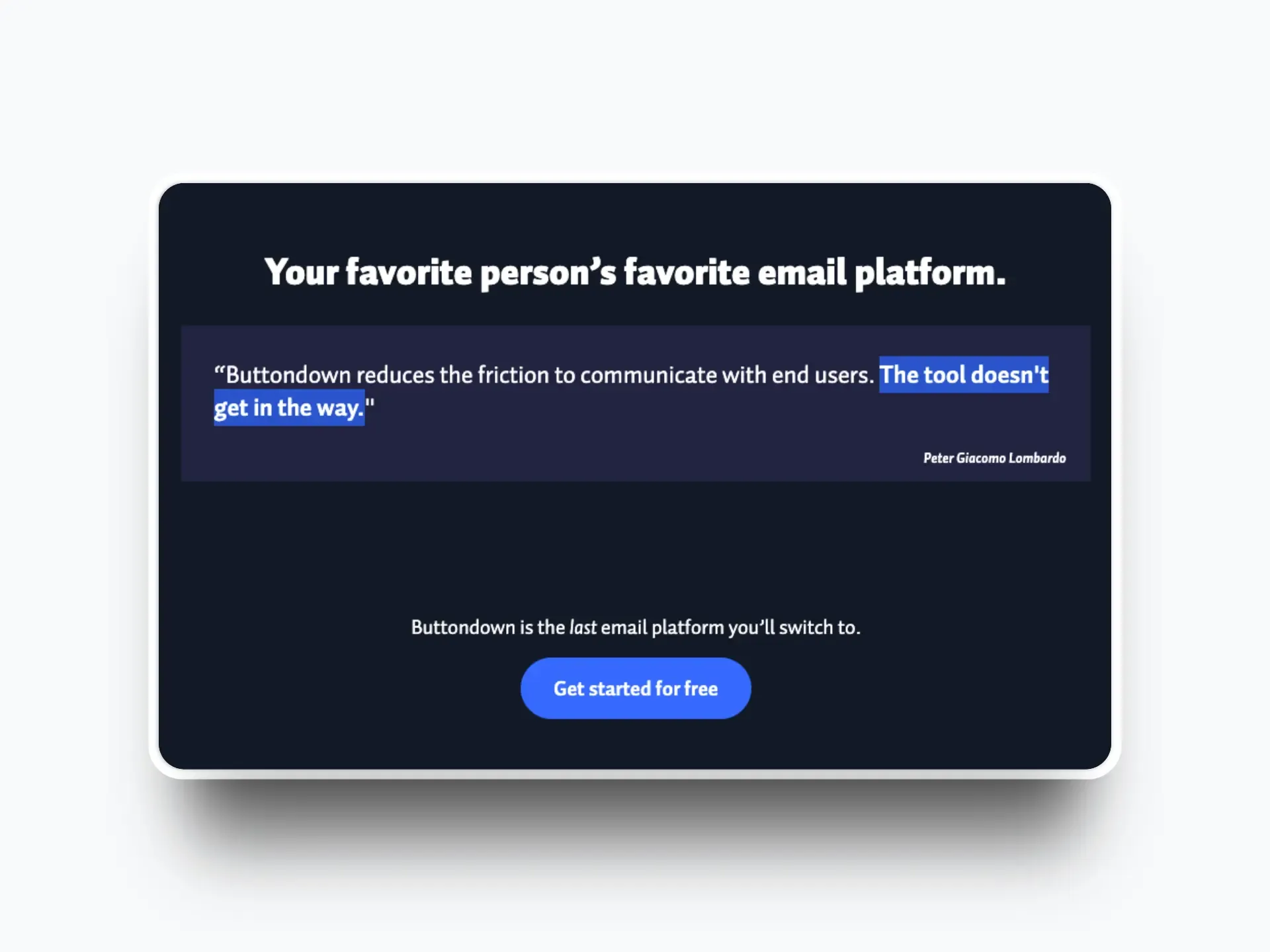 A visual representation of a 'Get started for free' button, encouraging users to start a free trial.